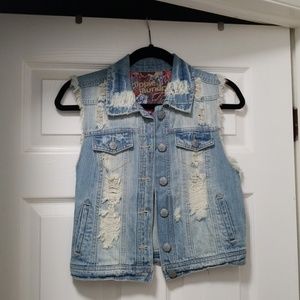 Distressed jean vest